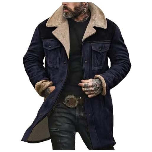generic giacche da uomo vintage in pelle scamosciata western, cappotti da cowboy con colletto in pile, giacche in ecopelle casual, inverno, a manica lunga, con cerniera, top retrò per esterno, marina militare