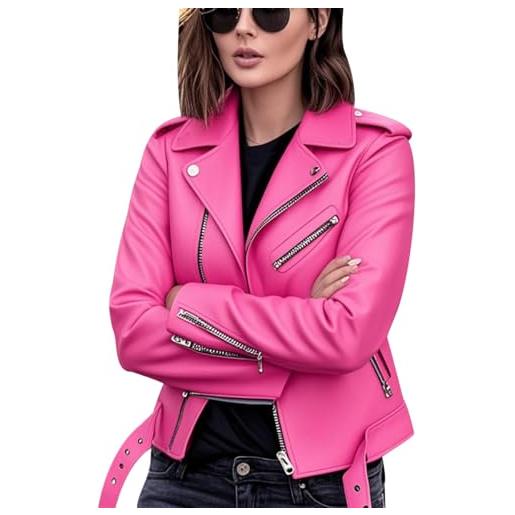 Peuignao giacca ecopelle donna giubbino ecopelle giubbotto pelle giacca similpelle biker giubbini moto leather jacket giacche finta pelle pu bikers giubbotti moto donna primavera motociclista rosa xxl