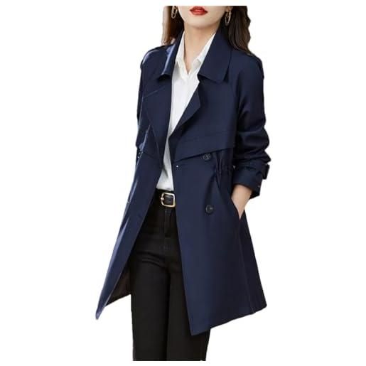 Generic - soprabito da donna, primavera-autunno, casual, aderente, doppio petto, con fibbia, antivento, blu navy, m