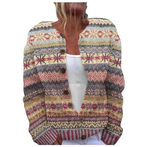 Generisch cardigan da donna, maglione norvegese, elegante, casual, lavorato a maglia, jacquard, classico, colorato, lavorato a maglia grossa, cardigan con bottoni, cardigan da donna, celeste. , xl