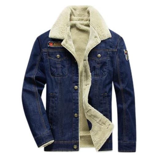 seiveini giacca in denim in peluche da uomo inverno caldo cappotto giacca di jeans in fleece peluche a bottone manica lunga giubbotto di jeans invernale da uomo giacca ispessimento b azzurro m