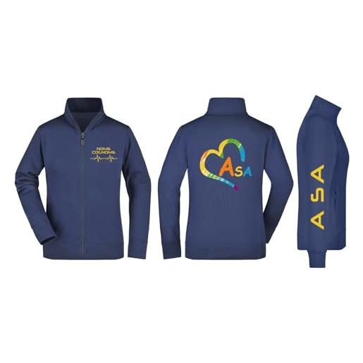 Vestin felpa unisex full zip - a. S. A. Cuore colorato con nome personalizzato - super vestibilità top qualità (it, testo, l, regular, regular, bianca)