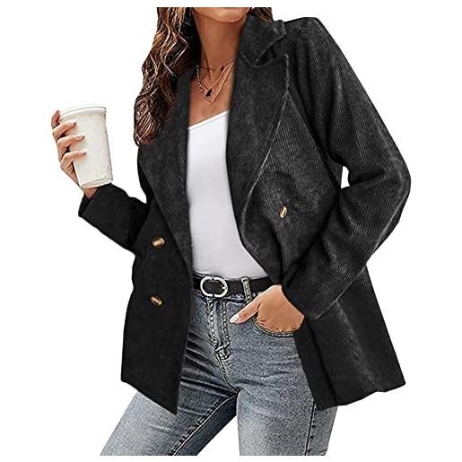 YAOTT blazer doppiopetto da donna in velluto a coste autunno inverno moda casual giacca velluto a coste tinta unita maniche lunghe giacca da abito risvolto giacca cardigan vintage da donna colore g xl