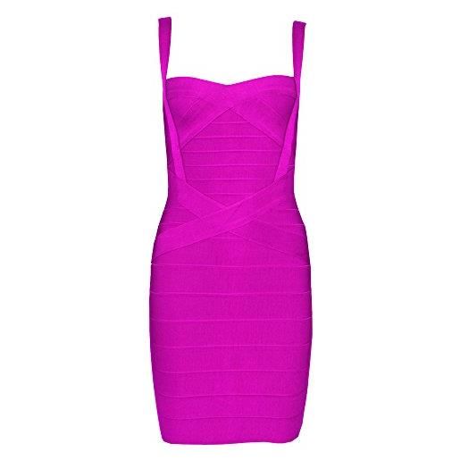 HLBandage women's spaghetti strap solid mini rayon bandage dress(xl, fucsia)