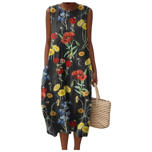 Gienslru abito donna mare 2025 curvy leggero vestiti in lino estivi comodi cotone senza maniche abiti prendisole eleganti vestito casual taglie copricostume abiti corto spiaggia moda