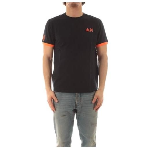 SUN68 t-shirt manica corta t35125 piquet con logo fluo tg. L col. 07 navy blue