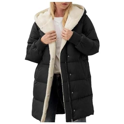 MJGkhiy piumino donna lungo con cappuccio invernale elegante pile cappotto trapuntato leggero caldo giubbotto lunghe casual antivento piumini con zip taglie forti giacca imbottita curvy cappotti