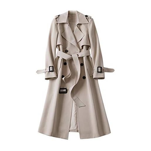 MJGkhiy trench donna lungo elegante invernale cappotto giacca blazer moda vento giubbini con cintura leggero cardigan giubbotti tinta unita giaccone doppiopetto giacche da sera abbigliamento curvy