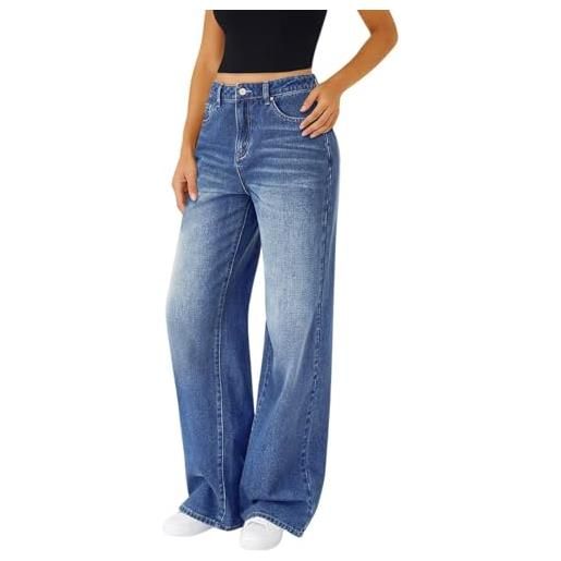 Yekdmxop jeans donna vita alta curvy larghi baggy pantaloni in denim gamba larga casual elasticizzati jeans moda comodi con tasche pantalone eleganti a palazzo classico vintage streetwear