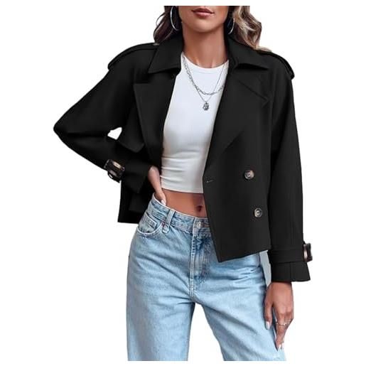 Generic trench a doppio petto da donna con tasche con risvolto dentellato giacca corta casual capispalla autunno primavera lavoro ufficio, beige, s