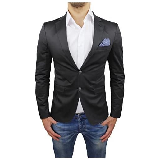 Evoga giacca uomo sartoriale in raso slim fit nero blazer elegante (m, nero)
