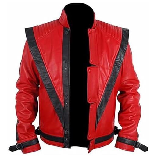 HiFacon giacca da uomo in pelle rossa mj thriller vera e finta, ecopelle - giacca rossa, s