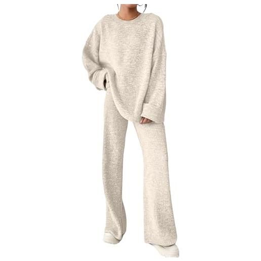 Generico tailleur elegante donna tinte unite - completo donna elegante casual, set unico due pezzi elasticizzati, top scollo rotondo e pantaloni - adatto per la primavera e l'autunno beige xl