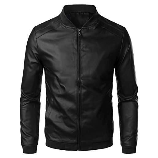 Generico giacca da uomo in pelle sintetica pu bomber moto slim fit soft touch classico colletto casual con cerniera cappotto spesso caldo antivento giacca a vento termica peluche