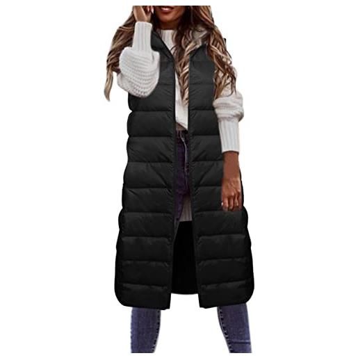 HEONSATI piumino termica smanicato alla moda imbottita caldo gilet con cappuccio taglie forti inverno casuale cappotto oversize senza maniche lungo cappotti zip up invernale imbottito trapuntato elegante