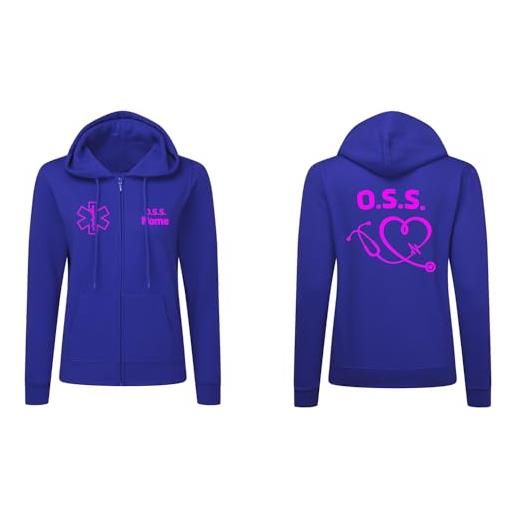 Fashion Graphic felpa donna oss operatore socio sanitario con cappuccio e zip personalizzata con nome, felpa donna con zip sportiva taglie da xs a xl (s, blu royal)