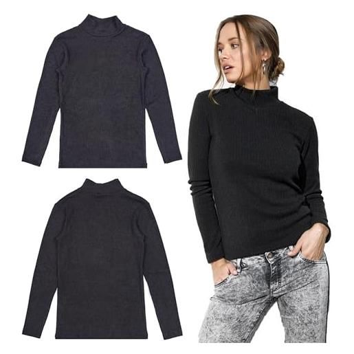 JADEA maglia donna caldo lupetto a coste nero in viscosa 4656 (it, testo, s, regular, regular, nero)