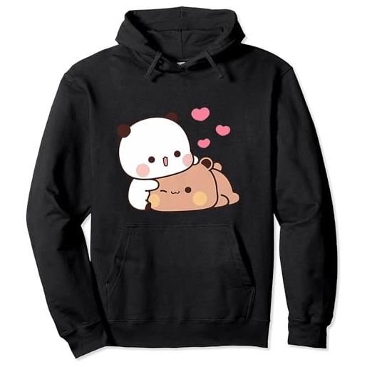 OrcoW kawaii panda bear hug bubu dudu love valentines days funny unisex pullover felpa con cappuccio, grigio, xl