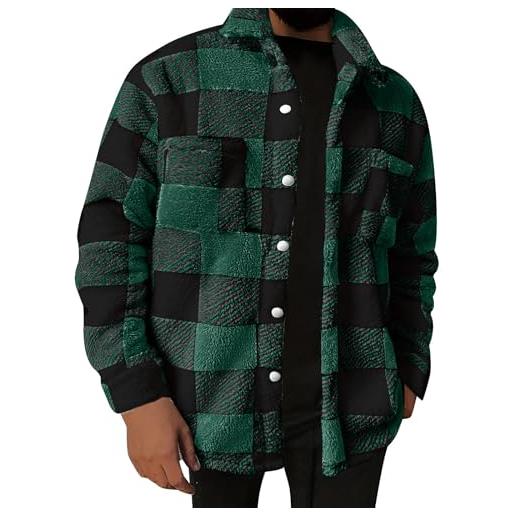 Generico giacca invernale da uomo in pile teddy fleece felpa termica uomo giacche da lavoro giubbino uomo cappotto outdoor giacca uomo invernale scacchi flanella a quadri