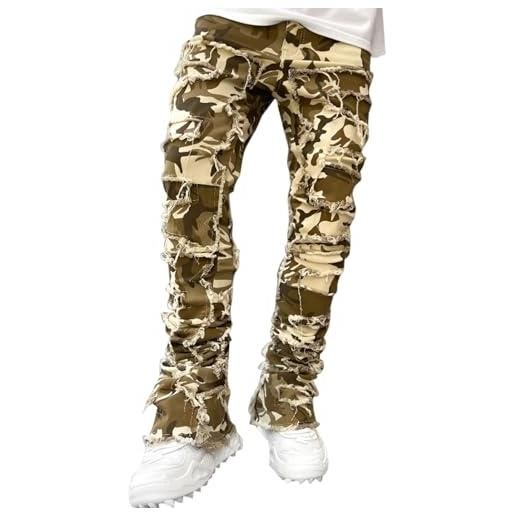 Generic jeans uomo taglio dritto casual denim streetwear comodi versatili elastici primavera estate autunno inverno moda quotidiano relax attività esterne moderno pantaloni con nappe (camouflage, m)