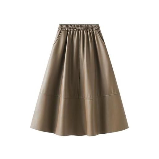 BININBOX gonna lunga donna in pelle sintetica a vita alta elegante, moderna e versatile, lunghezza media(caffè)