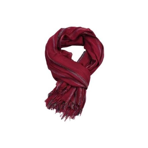 Generic scialle a righe in cotone e lino da uomo sciarpe calde nappe corte accessori maschili scialle pashmina, rosso, taglia unica