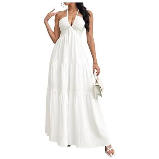 ticticlily abito donna estivo lungo vesito senza maniche con spalline vita alta senza schienale vestiti da spiaggia casuale abiti maxi lunghi a blu scuro m