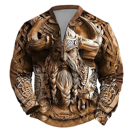 Generic felpa da uomo a mezza zip, senza cappuccio, invernale da uomo, calda, in pile, a maniche lunghe, casual, da uomo, comoda felpa da uomo, cachi, 4xl