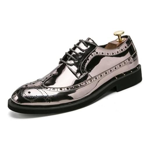 Generic oxford da uomo classico casual scarpe eleganti comode formali in pelle francesine per affari lavoro festa da sposa, argento, 42 eu