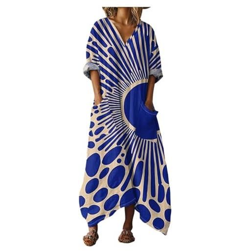 Mfhmom abito donna elegante estivo in lino e cotone vestito lungo casual con tasche scollo a v mezza manica traspirante abiti lunghi estivi bohemien primavera fashion maxi dress