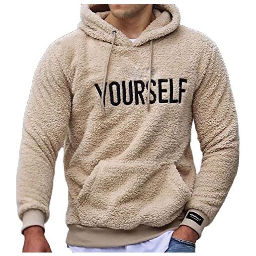 YAOTT felpe con cappuccio da uomo, felpa tinta unita casual peloso, outdoor felpa con tasche caldo e denso autunno e inverno super morbido confortevole, cachi, l