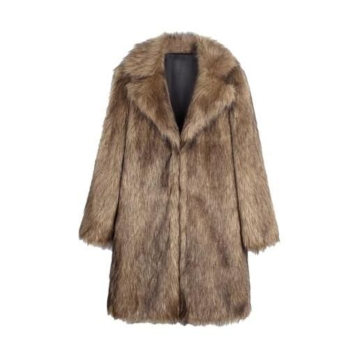 Generisch mantello lungo da donna in pelliccia sintetica - giacca in pelluche da donna invernale con apertura anteriore, cappotto da transizione con colletto a revers, giacca soffice, mantello in pelliccia