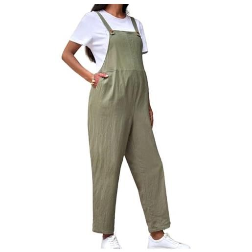 KINLYBO tuta premaman in vita regolabile pantaloni salopette casual in cotone allentato, verde, s