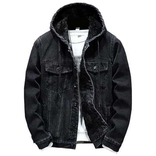 Valtorixia felpa da uomo vintage slim fit button down jeans cappotto manica lunga con cappuccio denim giacca a maniche lunghe trucker outwear, bule spesso, l
