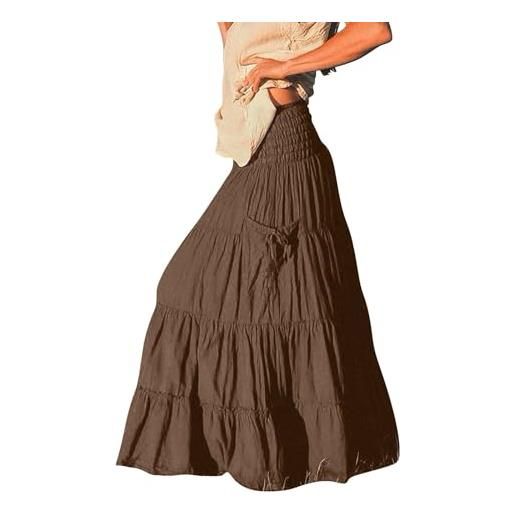 Generic gonne di lino da donna uk - gonne galleggianti da donna uk - gonna lunga plus size boho maxiskirt estate beachskirt estate tinta unita gonna gonna elastica in vita plus size boho abbigliamento