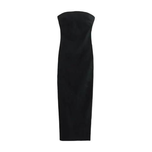 JKXLSLAX vestito aderente in denim da donna, semplice, senza spalline, aderente, a fascia, lungo, a tubino, estivo, senza maniche, con spacco posteriore, gonna in jeans con orlo sfrangiato, da festa, blu xs