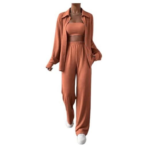 ticticlily tuta estiva donna completa 2 pezzi completo lino casuale camicia manica lunga e pantaloni larghi a vita alta elastica tute complete a nero m