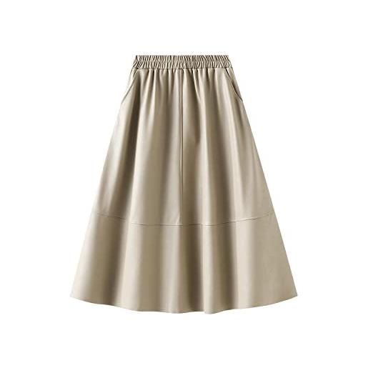 Artykey gonna in pu pelle midi donna inverno vintage elegante vita alta lunga gonna vita elastica a-line casuale festa plissettata svasata gonne apricot l