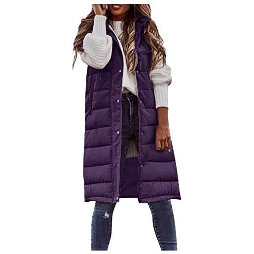 Generico piumino smanicato donna caldo elegante gilet imbottito con cerniera e tasche leggero taglie forti curvy smanicato lungo con cappuccio invernale lavoro giacca trapuntato senza maniche firmato piumino