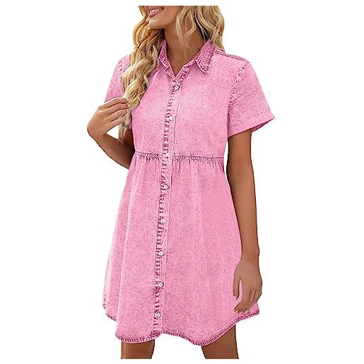 Generico abito in jeans da donna a maniche corte, abiti estivi da donna, abito in jeans da donna midi, abito elegante, con tasche, abito midi con bottoni, scollo a v
