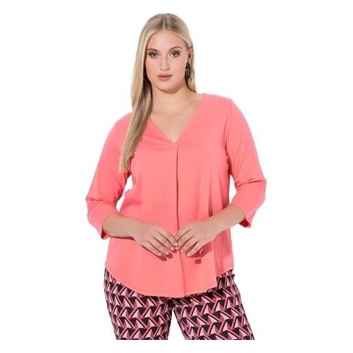 Ulla Popken maglia dal taglio svasato con piega decorativa, scollo a v e maniche a 3/4 corallo 50+ 845763515-50+
