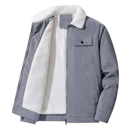 Generico giacca invernale da uomo in velluto a coste con fodera in pile per uso quotidiano stile casual lavorativo e design funzionale (grey, xxl)