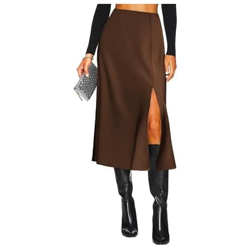 Yewanka gonna longuette da donna in raso con spacco laterale a una linea elastica a vita alta con stampa leopardata ghepardo gonne lunghe in seta per le donne, marrone cioccolato, xl
