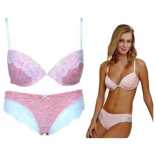 JADEA coordinato intimo donna completo reggiseno push-up e slip 4587 (grigio perla, 4/l/46)