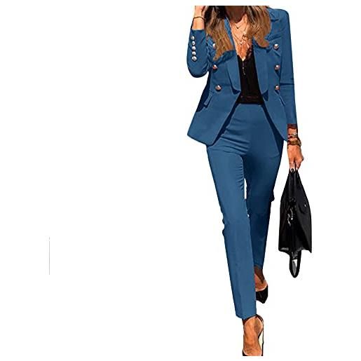 Generic donna tailleur elegante completo blazer e pantaloni da cerimonia - giacca a maniche lunghe da ufficio casual taglie forti curvy colore puro