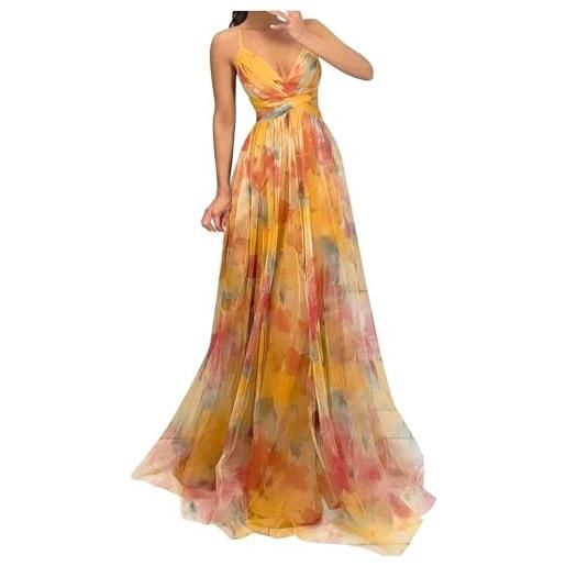 BFSWL abiti eleganti da donna lunghi - estivi senza schiena scoperta in tulle - spaghetti abito estivo profondo - vacanza a terra maxi abito, verde militare, s