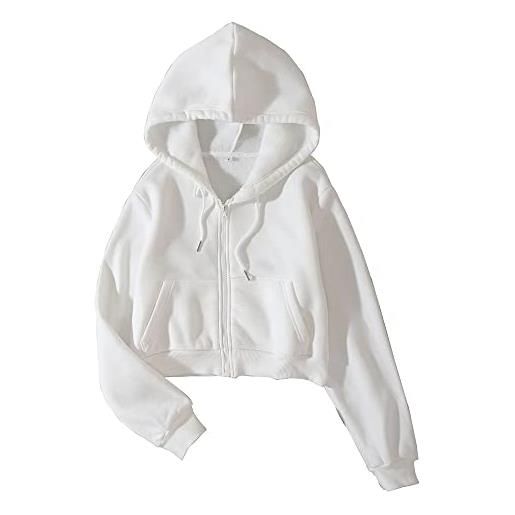 LOFAAC felpa con cappuccio corta da donna in pile con cerniera intera anni '90 con cappuccio e coulisse a maniche lunghe con cappuccio e tasche, grigio chiaro, small