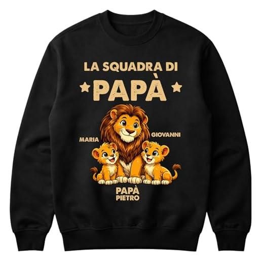 Colorfamily felpa papà personalizzata con nome alpapà - felpa divertente alpaca con occhiali, idea regalo festa del papà e compleanno, 100% cotone, girocollo uomo nera