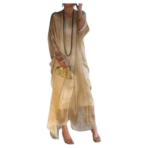 KIKIATA vestito da donna elegante in chiffon con stampa, girocollo, stile artistico, ampio, kaftano per taglie forti, blu, xxx-large