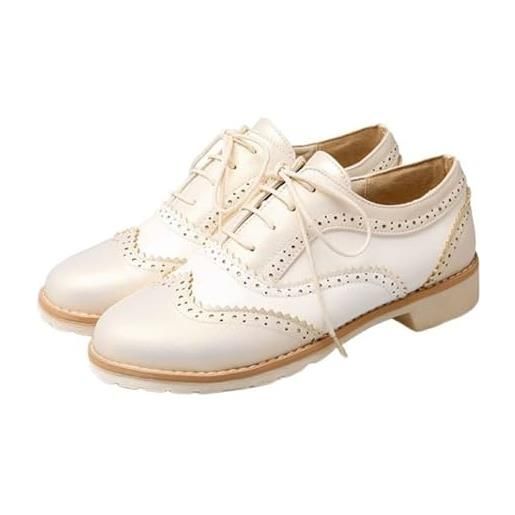 Dasongff oxfords et derbies donna moda scarpe da danza punta rotonda tacco piatto outdoor scarpe da ginnastica retro hollow oxford con tacco tempo libero scarpe, beige, 37 eu
